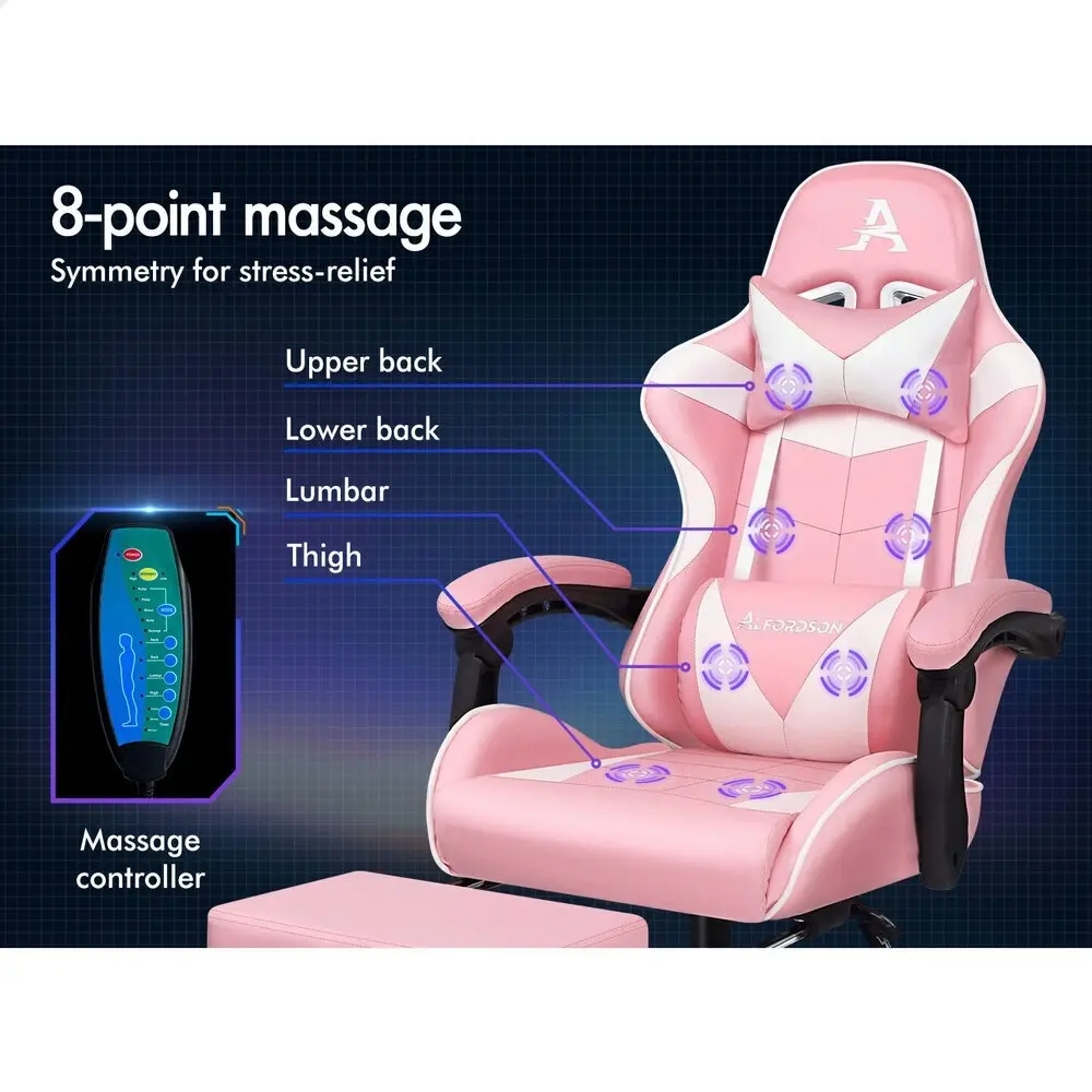 Alfordson Gaming Chair Office Massage Computer Racing Seat PU Leather Pink