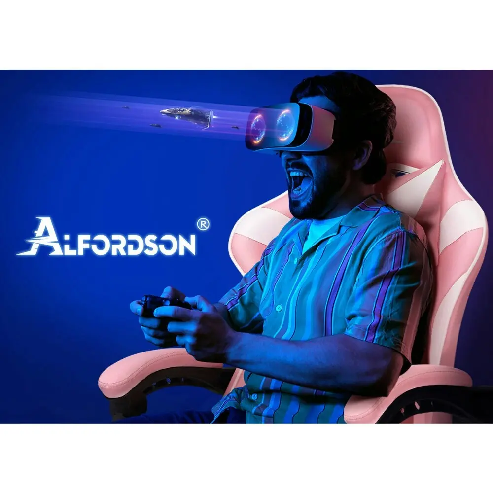 Alfordson Gaming Chair Office Massage Computer Racing Seat PU Leather Pink