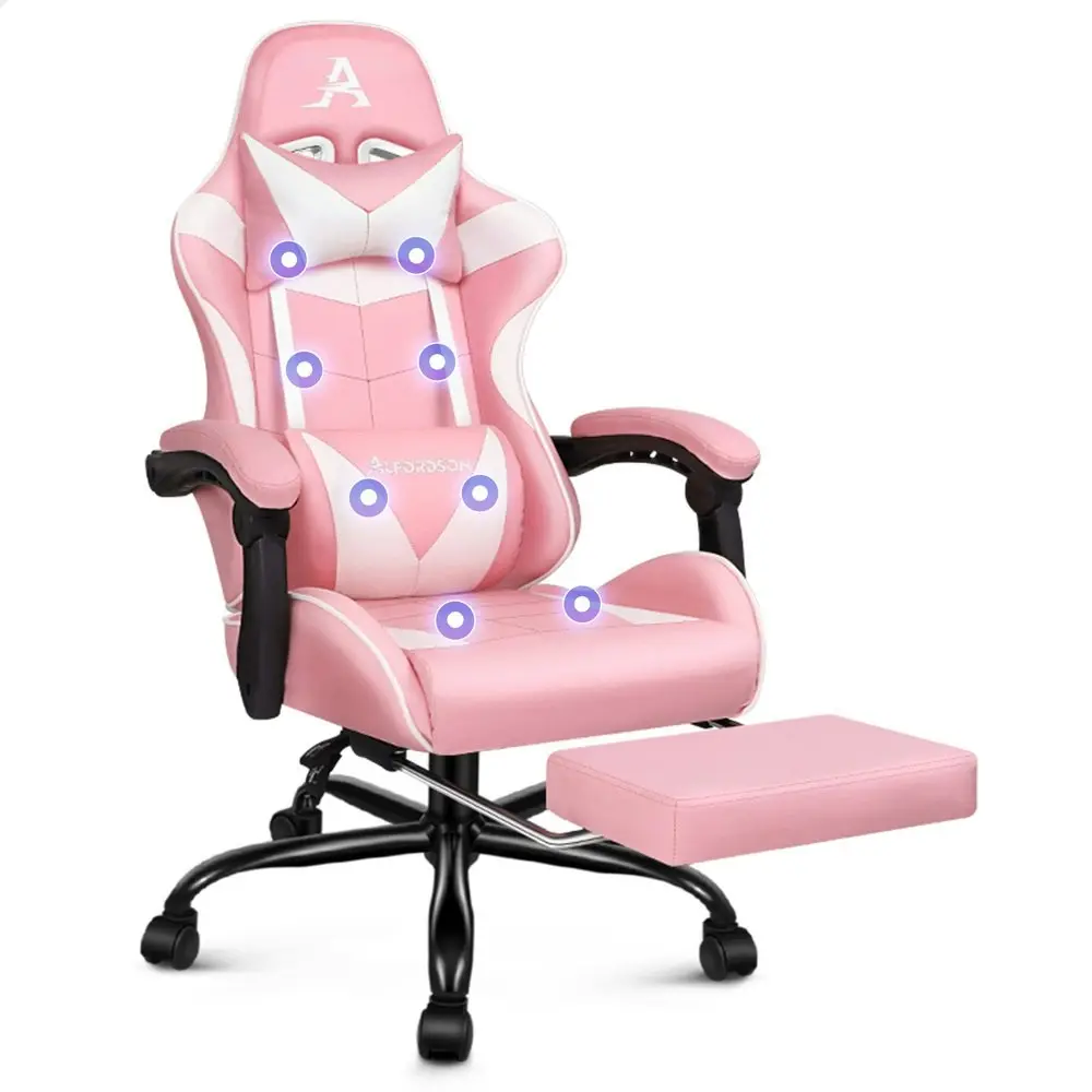 Alfordson Gaming Chair Office Massage Computer Racing Seat PU Leather Pink