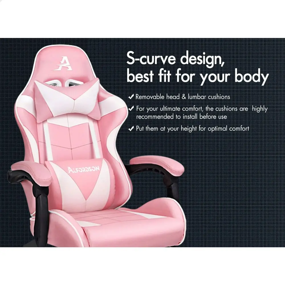 Alfordson Gaming Chair Office Massage Computer Racing Seat PU Leather Pink