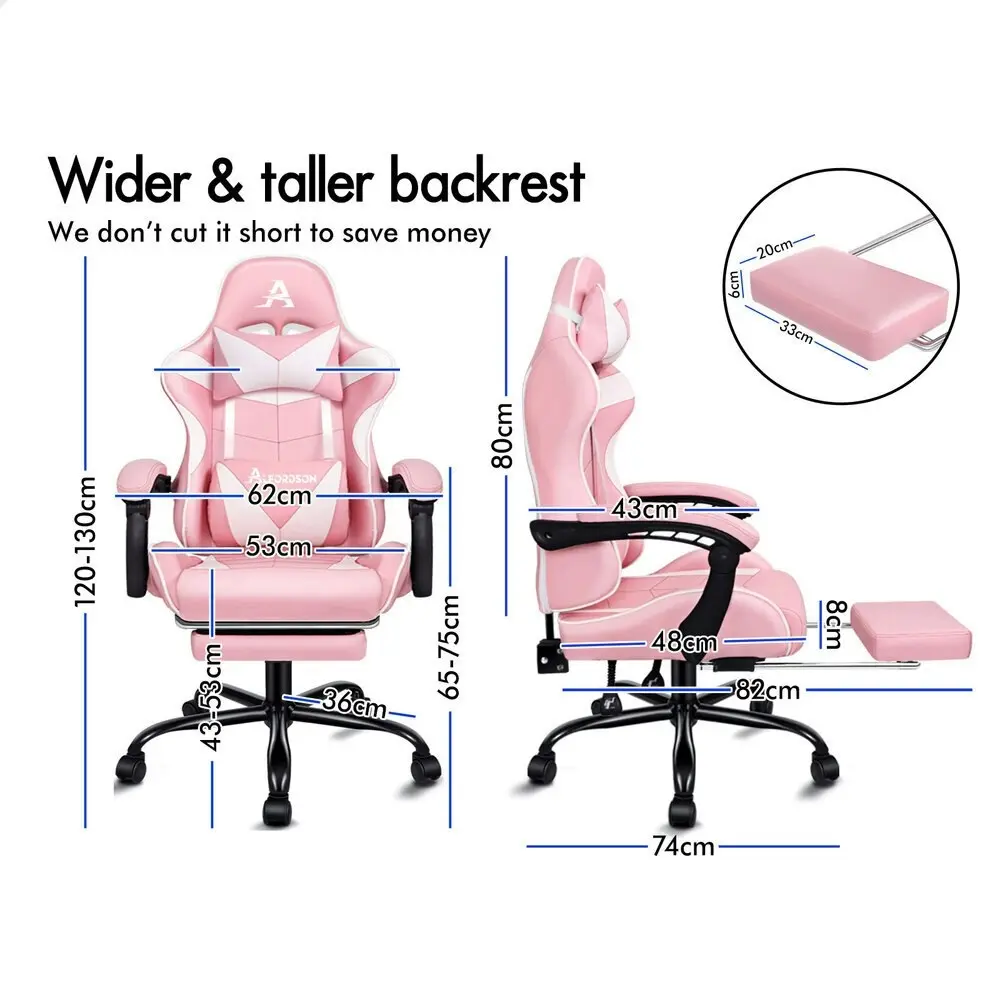 Alfordson Gaming Chair Office Massage Computer Racing Seat PU Leather Pink