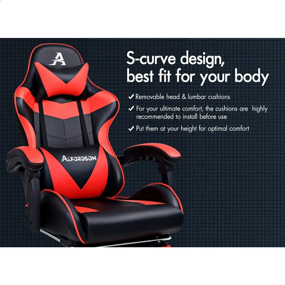 Alfordson Gaming Chair Office Massage Computer Racing Seat PU Leather Red