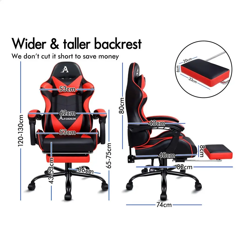 Alfordson Gaming Chair Office Massage Computer Racing Seat PU Leather Red