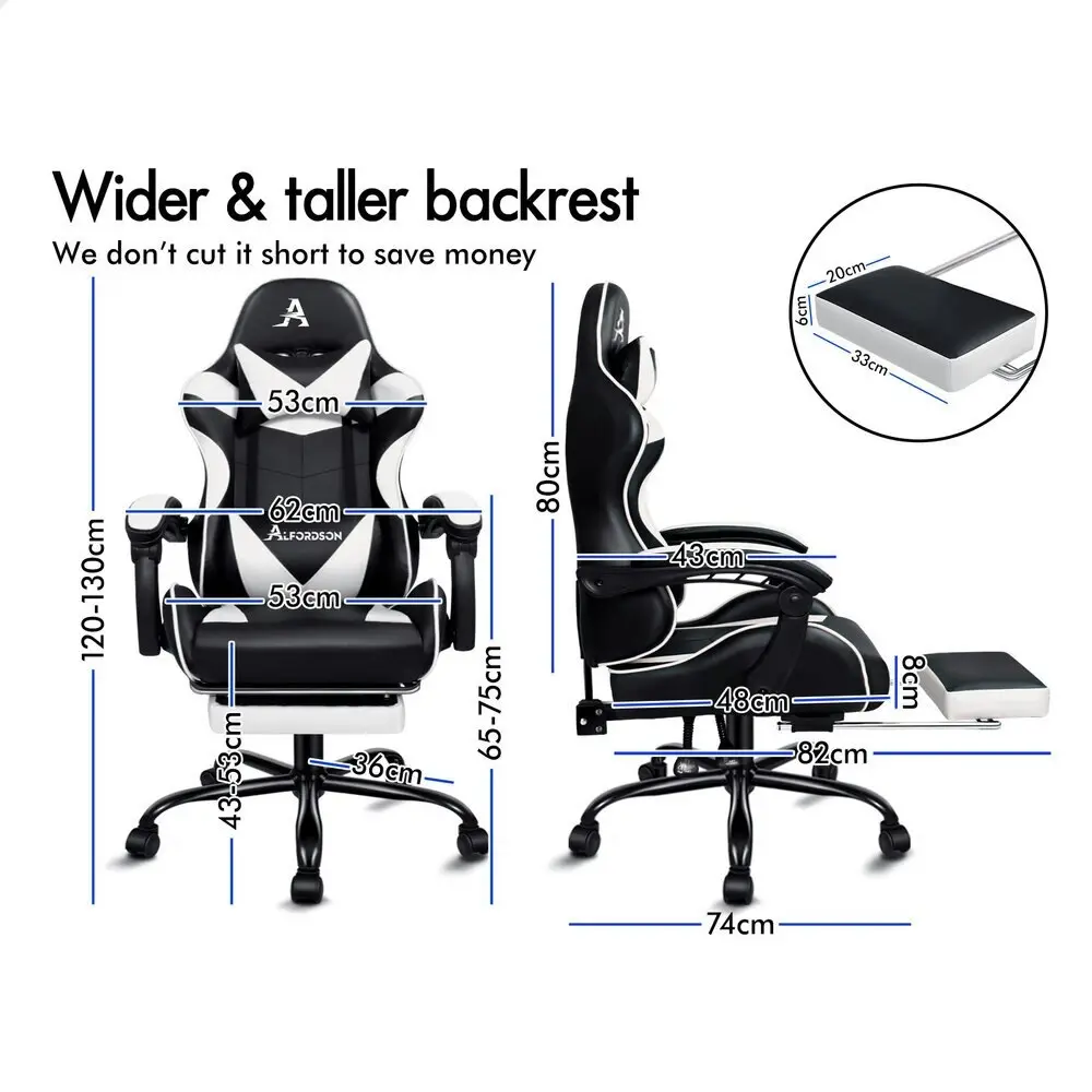 Alfordson Gaming Chair Office Massage Computer Racing Seat PU Leather White