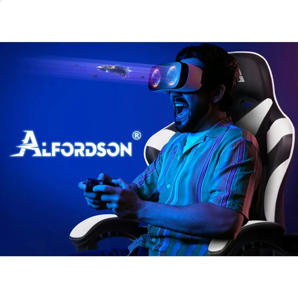 Alfordson Gaming Chair Office Massage Computer Racing Seat PU Leather White