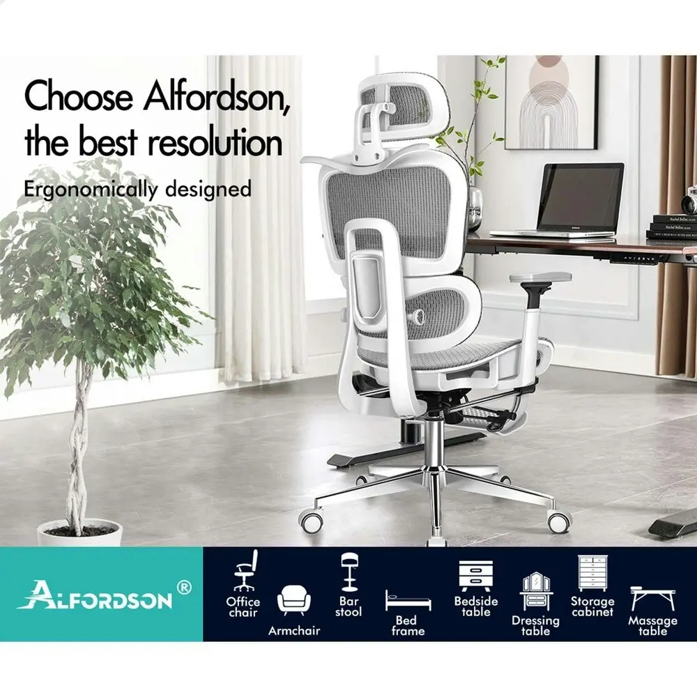 Alfordson Ergonomic Office Chair Executive White Grey