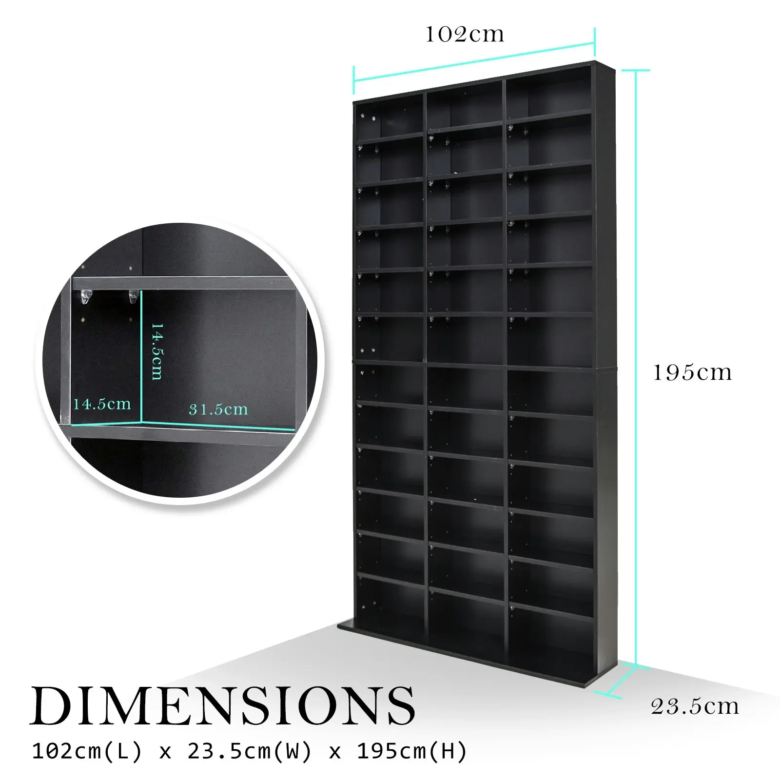 Adjustable Shelves CD DVD Bookcase Storage Shelf - BLACK