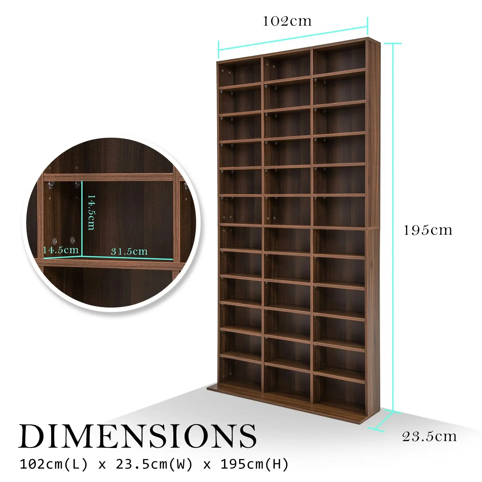 Adjustable Shelves CD DVD Bookcase Storage Shelf - ESPRESSO