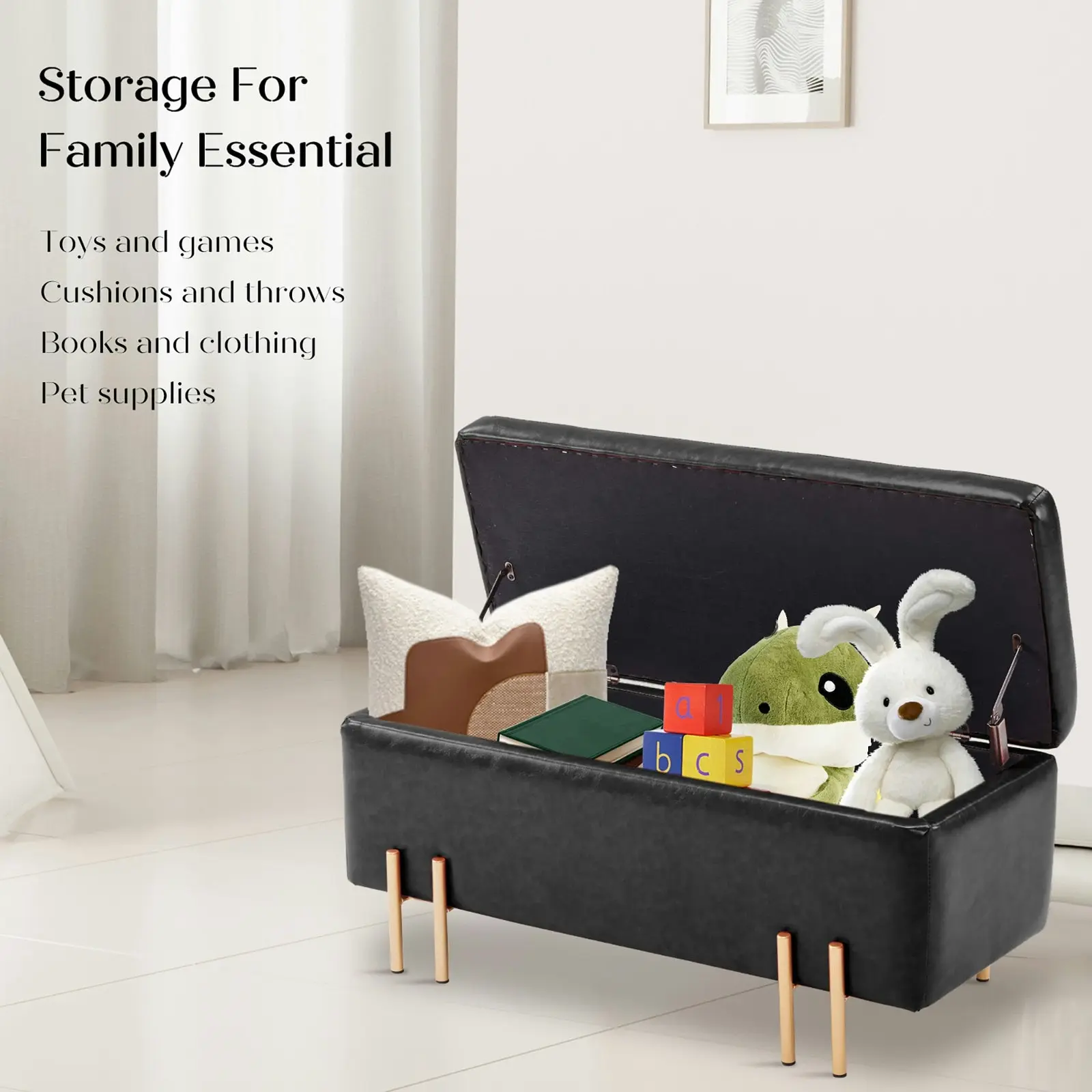 97cm Storage Ottoman PU Leather - BLACK