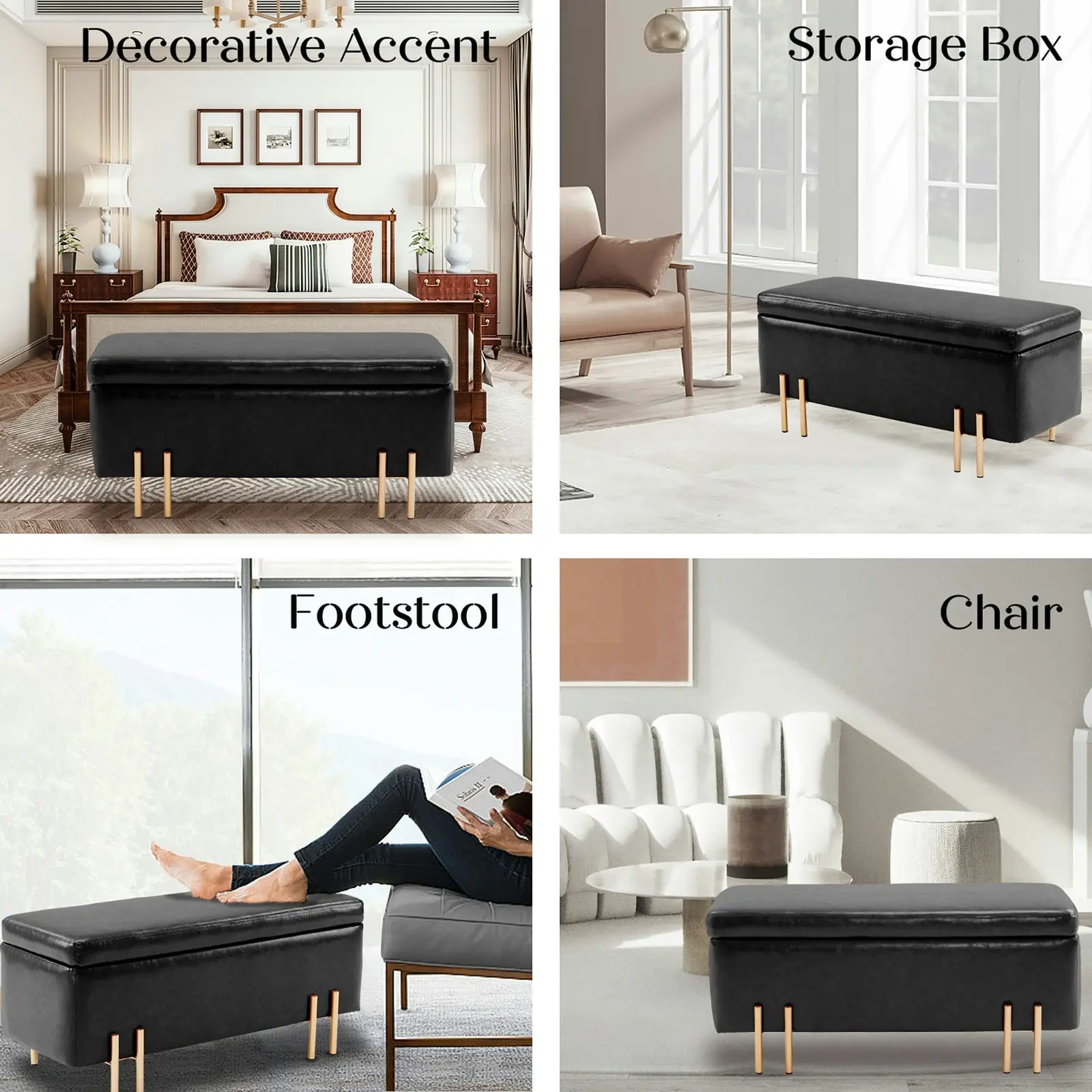 97cm Storage Ottoman PU Leather - BLACK