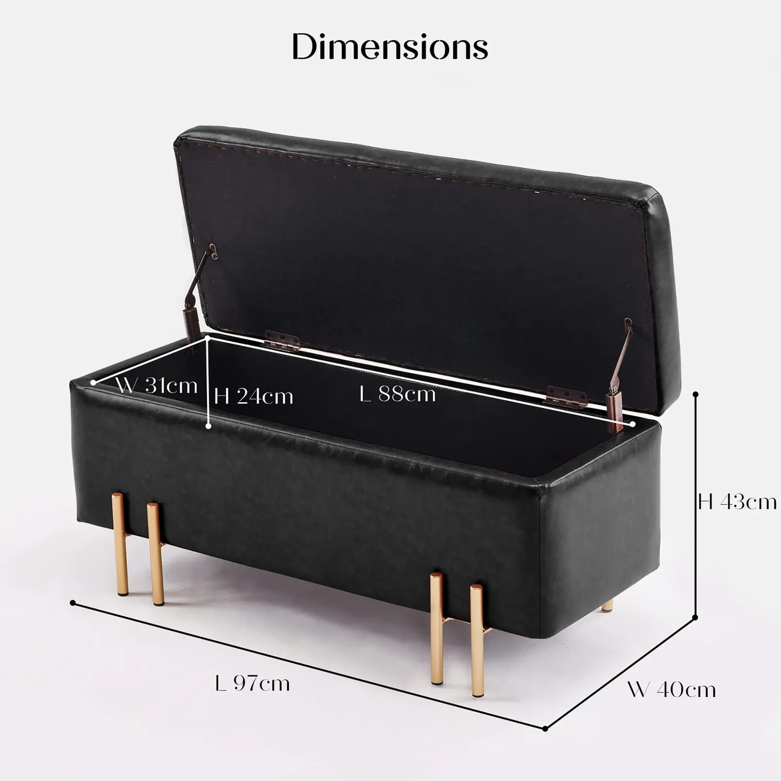 97cm Storage Ottoman PU Leather - BLACK