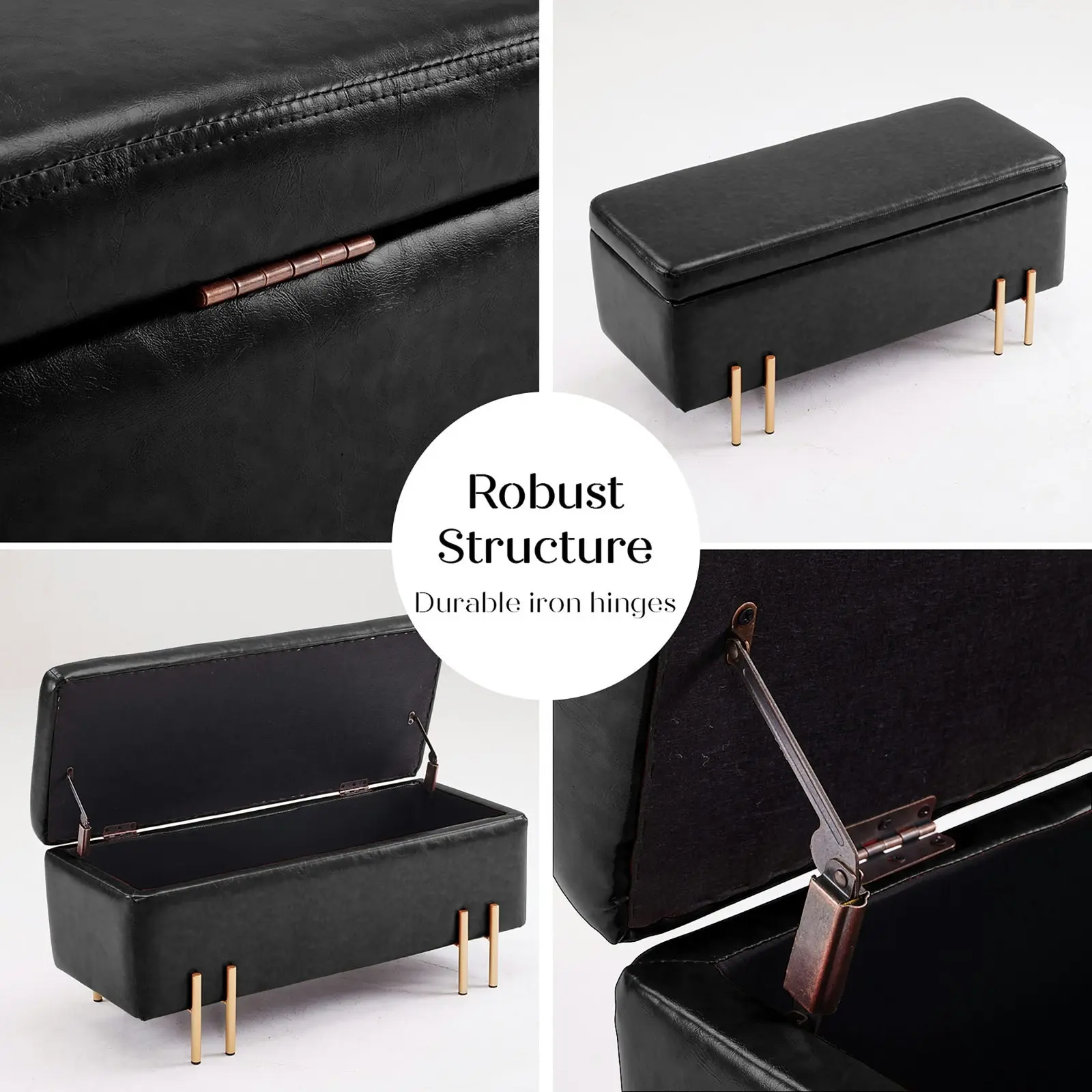 97cm Storage Ottoman PU Leather - BLACK