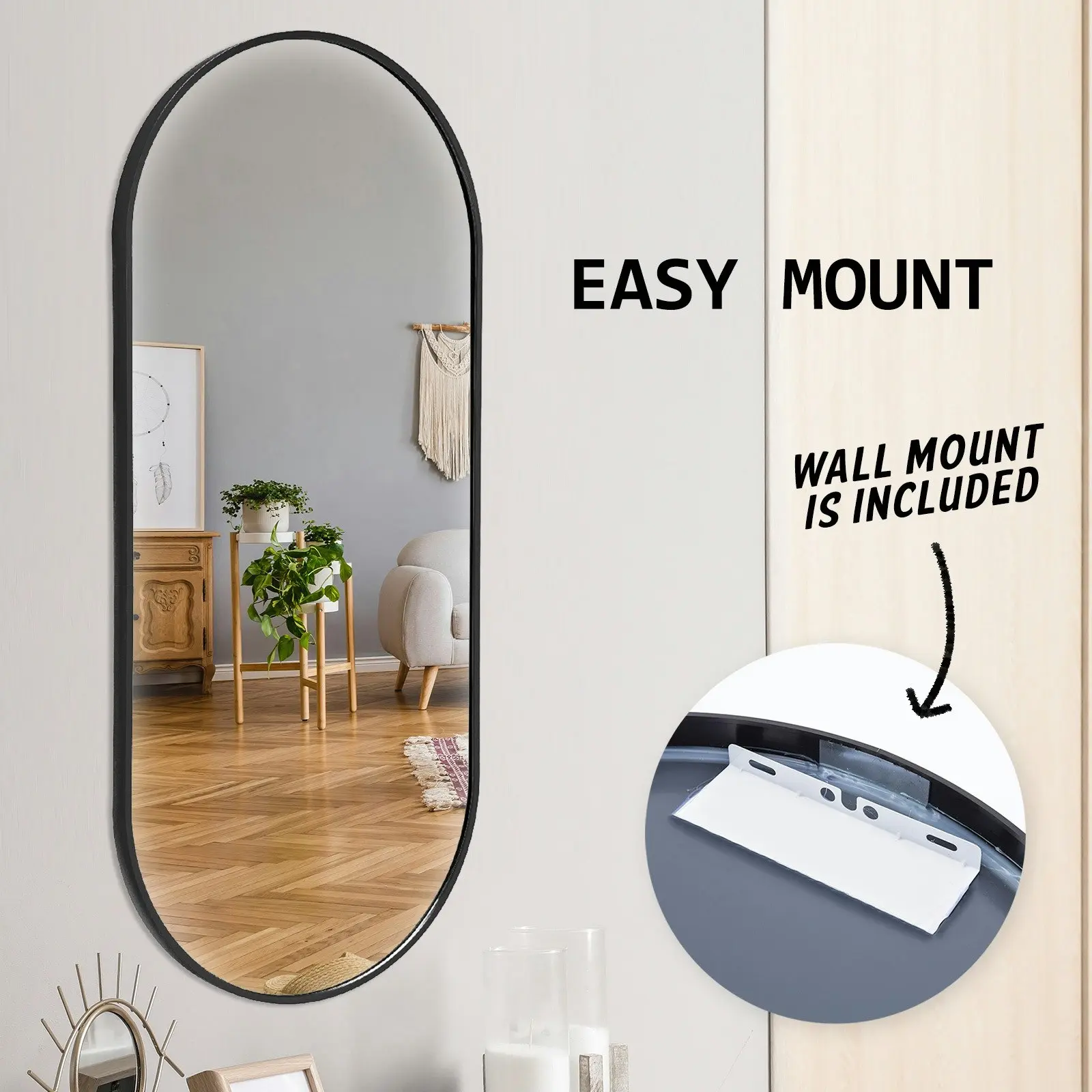 2 Set 45x100cm Wall Mirror Oval Bathroom - BLACK