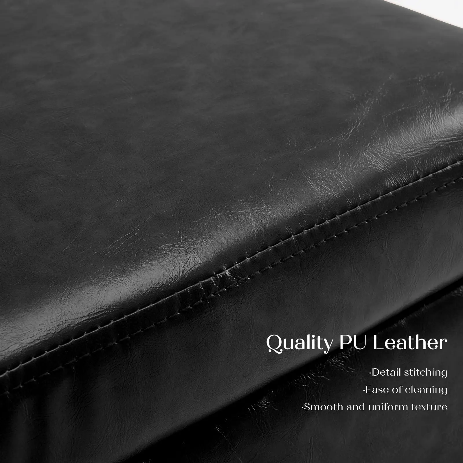 45cm Storage Ottoman Cube PU Leather - BLACK