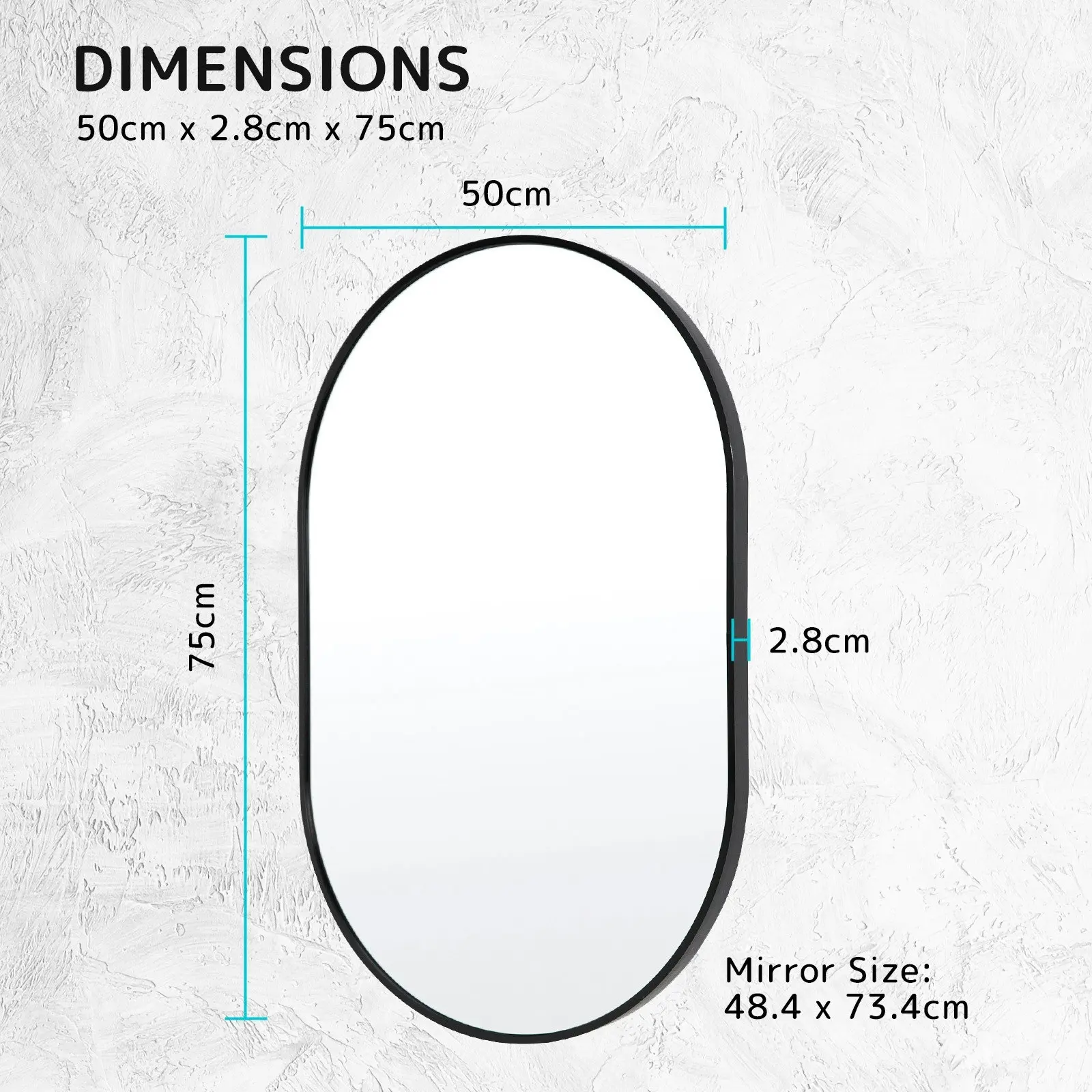 50 x 75cm Wall Mirror Oval Bathroom - BLACK