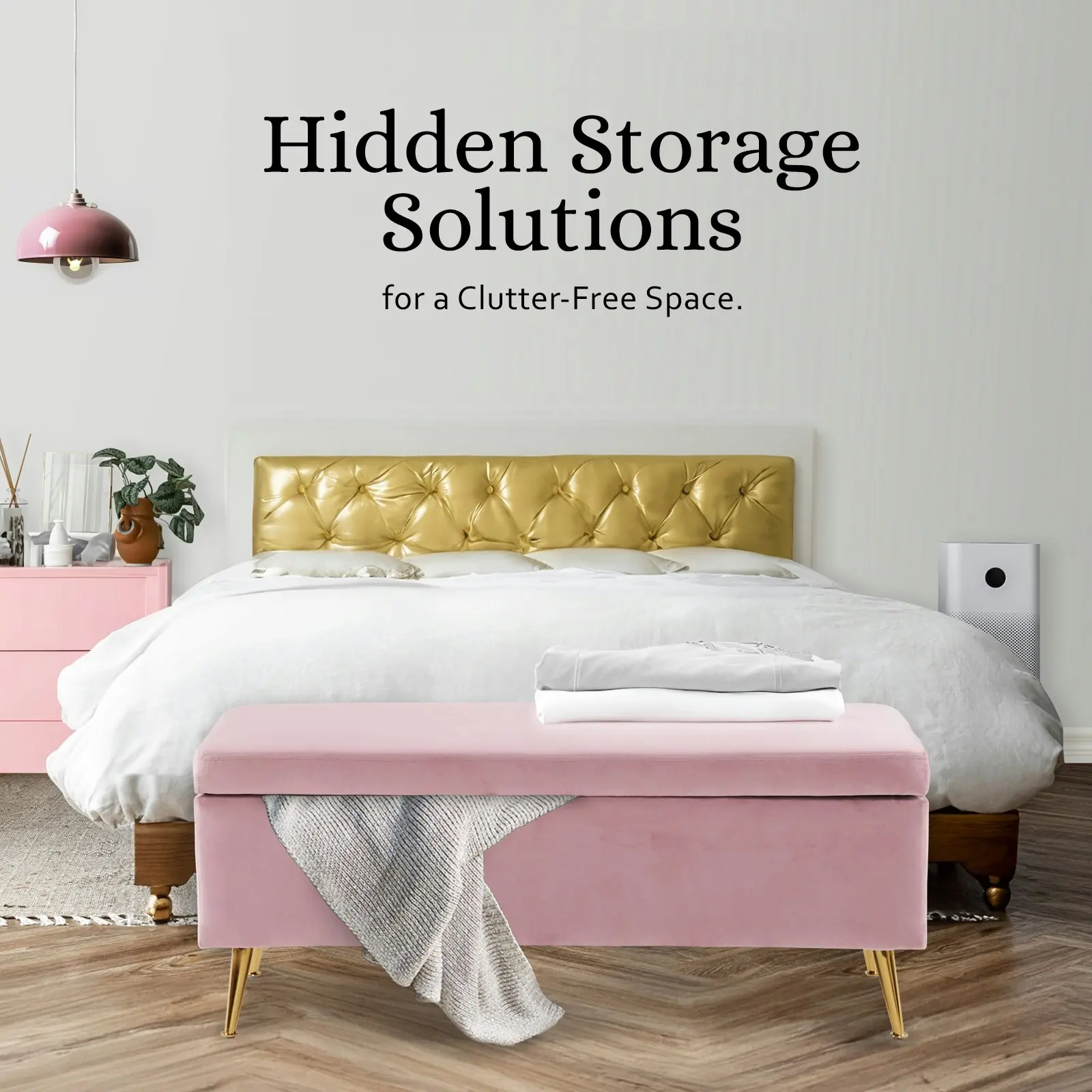 110cm Storage Ottoman Velvet - PINK