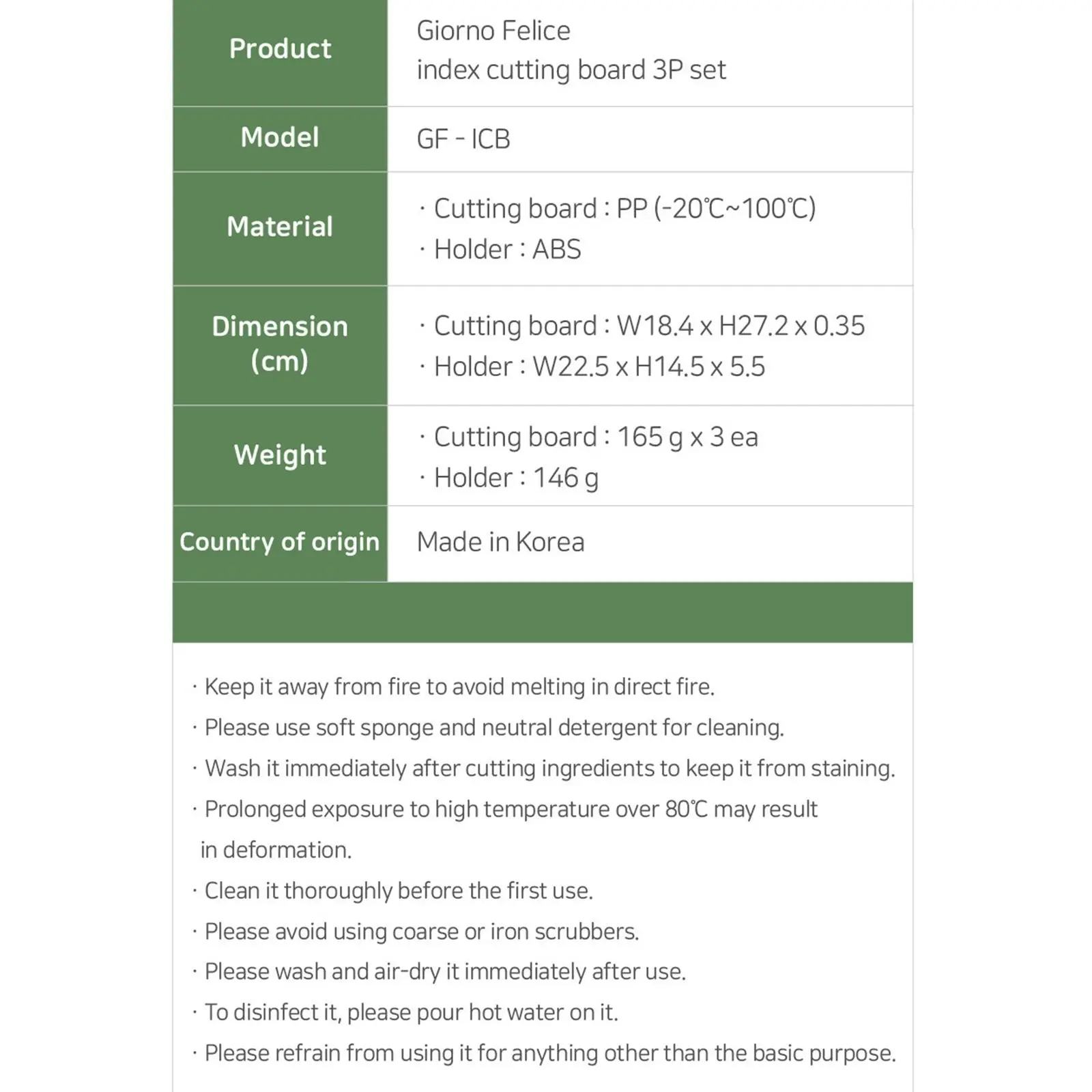 Index Cutting Chopping Board 3P Set