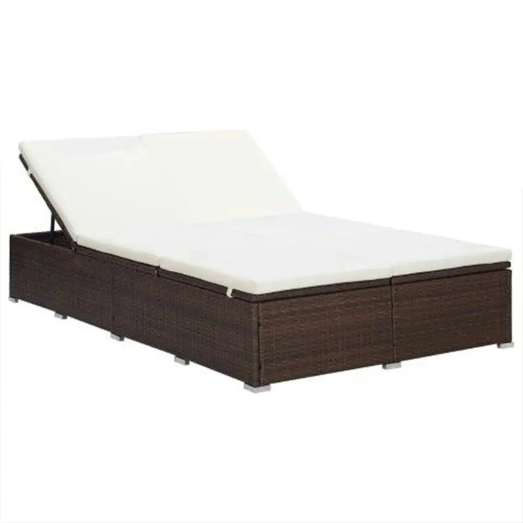 2-Person Sunbed with Cushion Poly Rattan Brown 310234