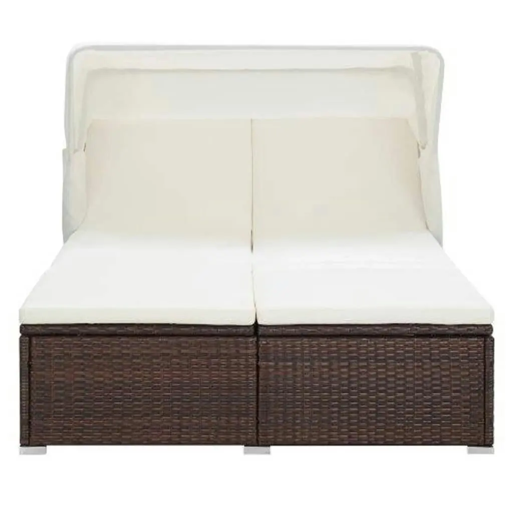 2-Person Sunbed with Cushion Poly Rattan Brown 310234