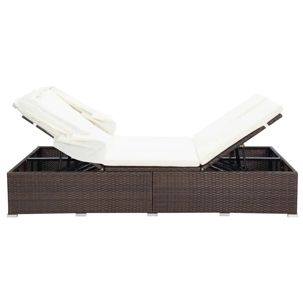 2-Person Sunbed with Cushion Poly Rattan Brown 310234