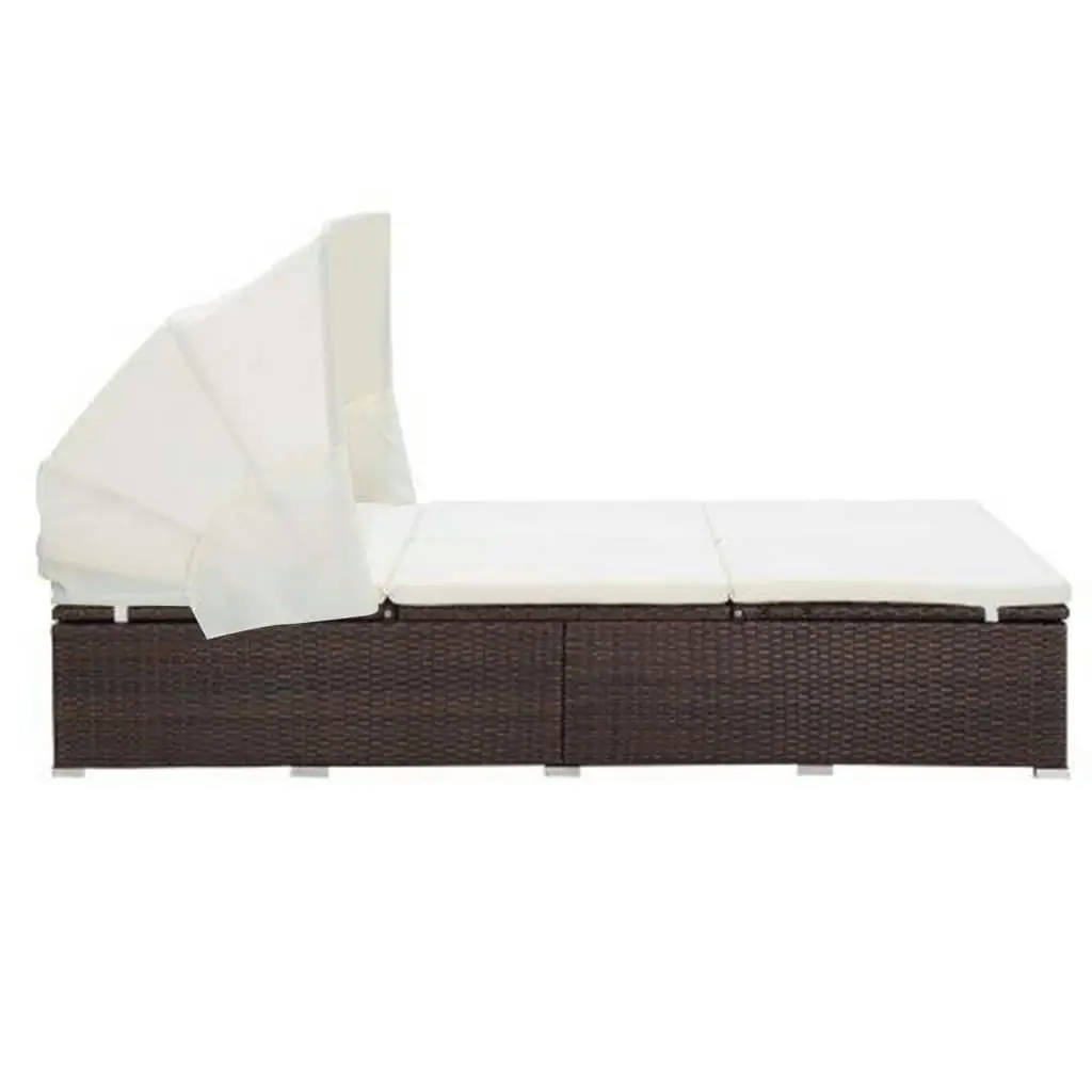 2-Person Sunbed with Cushion Poly Rattan Brown 310234