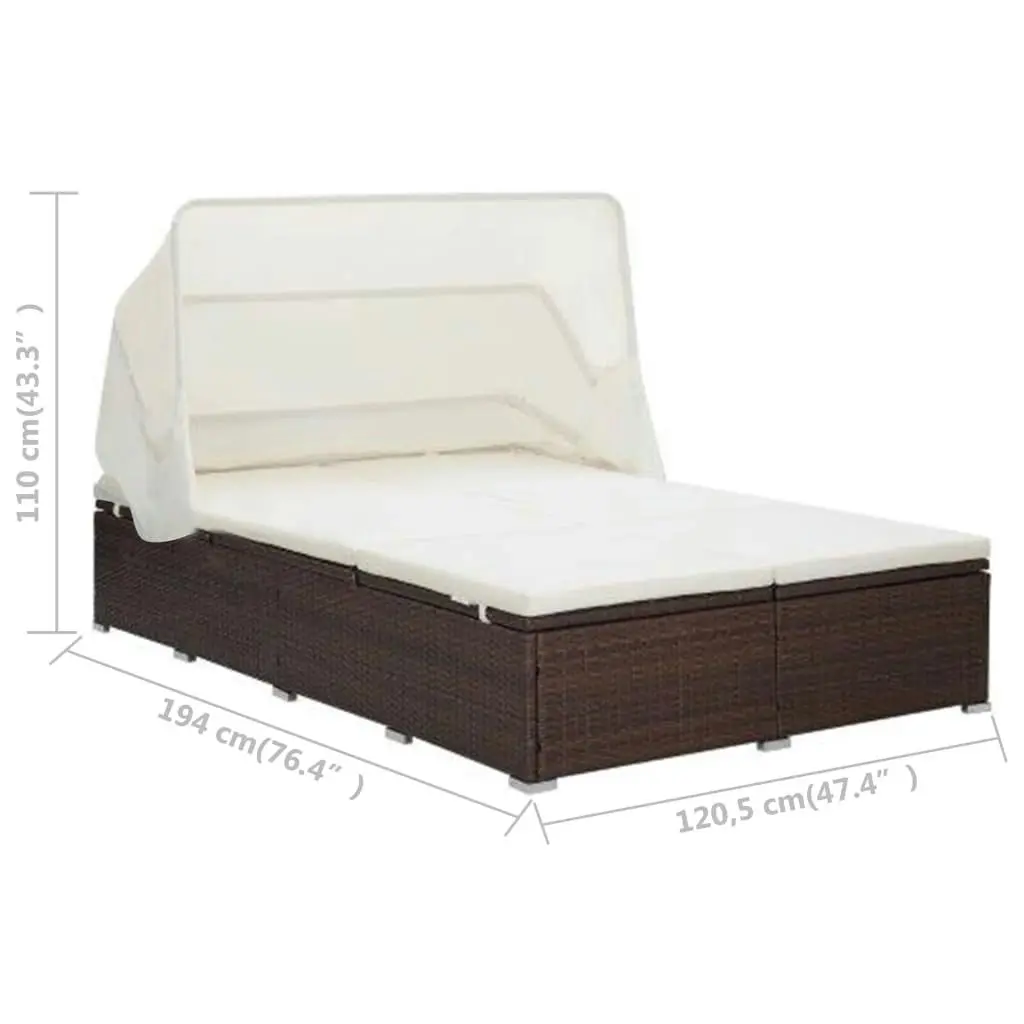 2-Person Sunbed with Cushion Poly Rattan Brown 310234