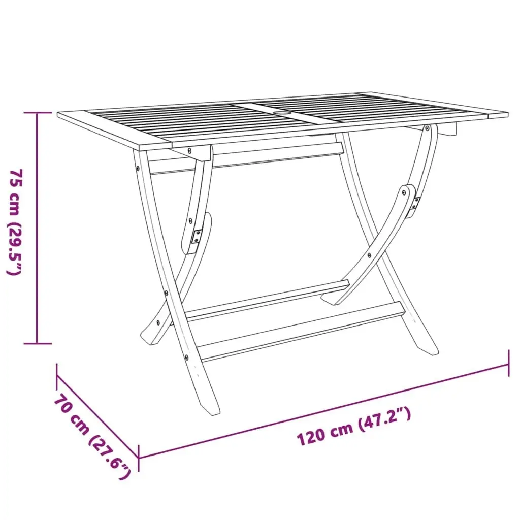 Folding Garden Table 120x70x75 cm Solid Eucalyptus Wood 48694