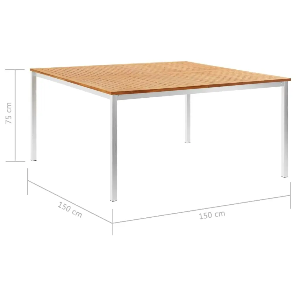 Garden Dining Table 150x150x75 cm Solid Teak Wood and Stainless Steel 46521