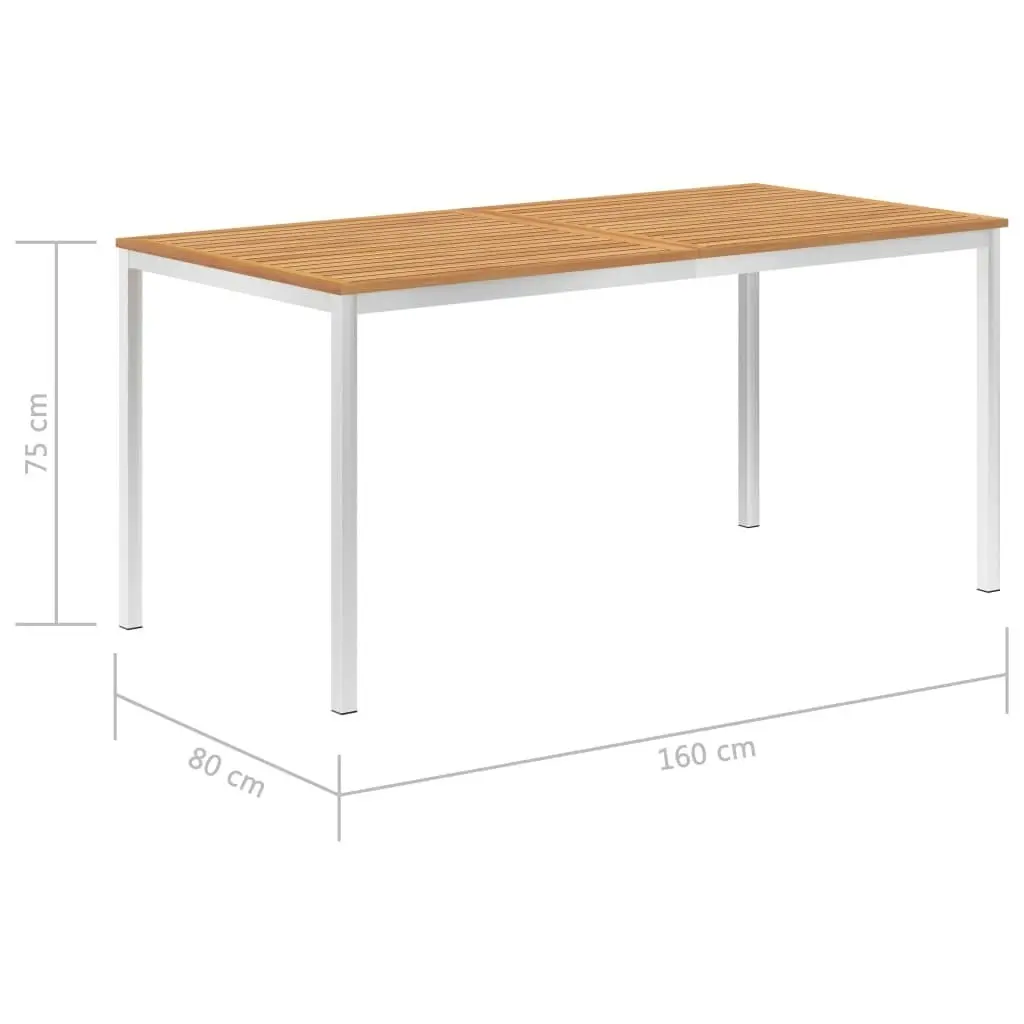 Garden Dining Table 160x80x75 cm Solid Teak Wood and Stainless Steel 46519