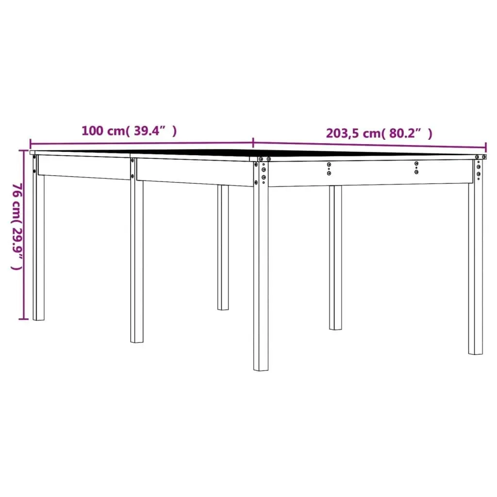 Garden Table Black 203.5x100x76 cm Solid Wood Pine 823987