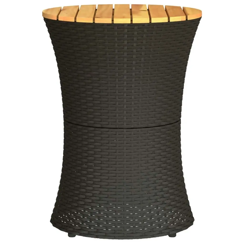 Garden Side Table Drum Shape Black Poly Rattan and Solid Wood 368296