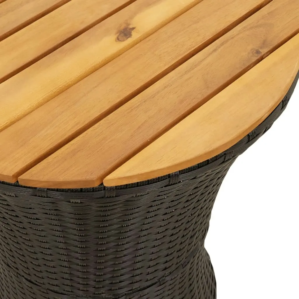 Garden Side Table Drum Shape Black Poly Rattan and Solid Wood 368296