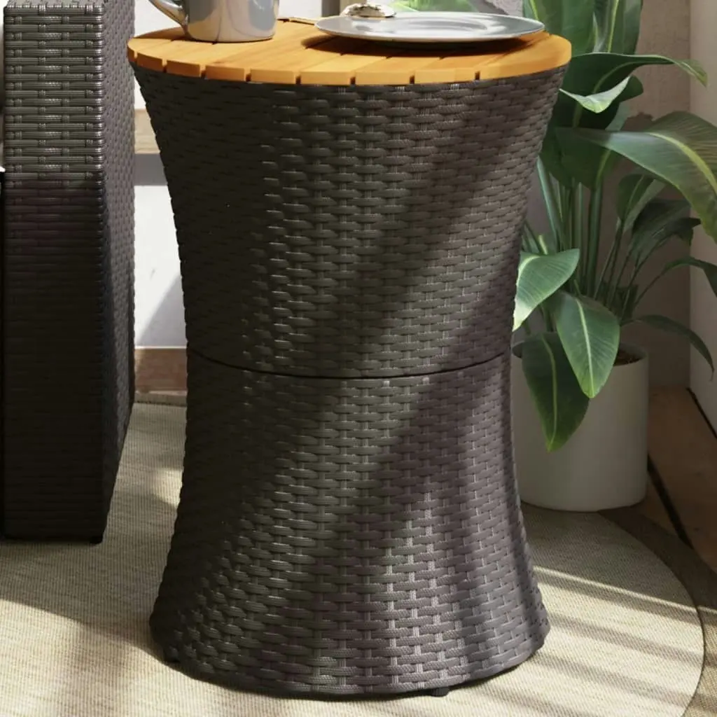 Garden Side Table Drum Shape Black Poly Rattan and Solid Wood 368296