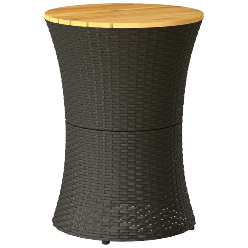 Garden Side Table Drum Shape Black Poly Rattan and Solid Wood 368296