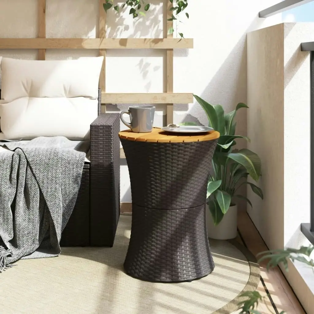 Garden Side Table Drum Shape Black Poly Rattan and Solid Wood 368296