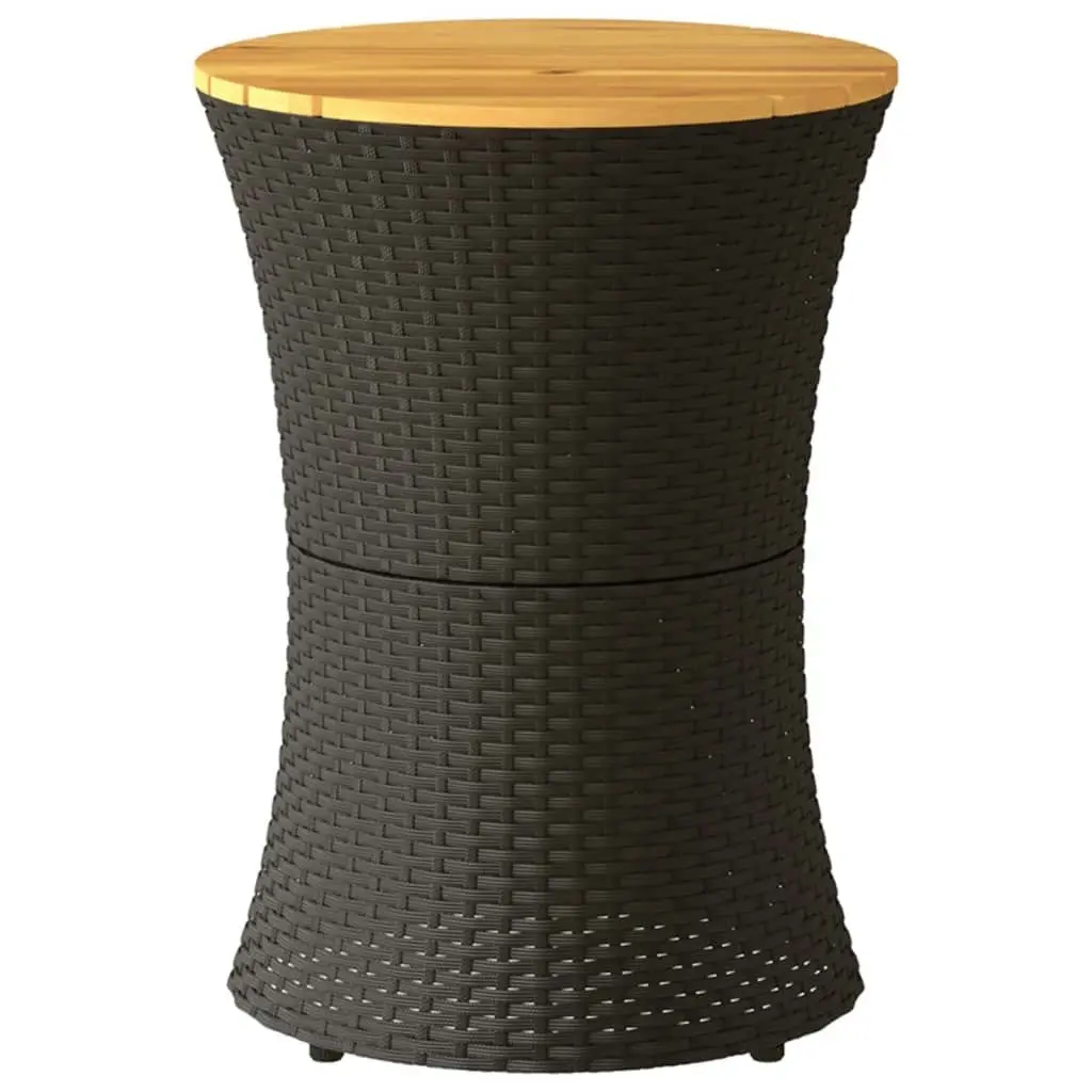 Garden Side Table Drum Shape Black Poly Rattan and Solid Wood 368296