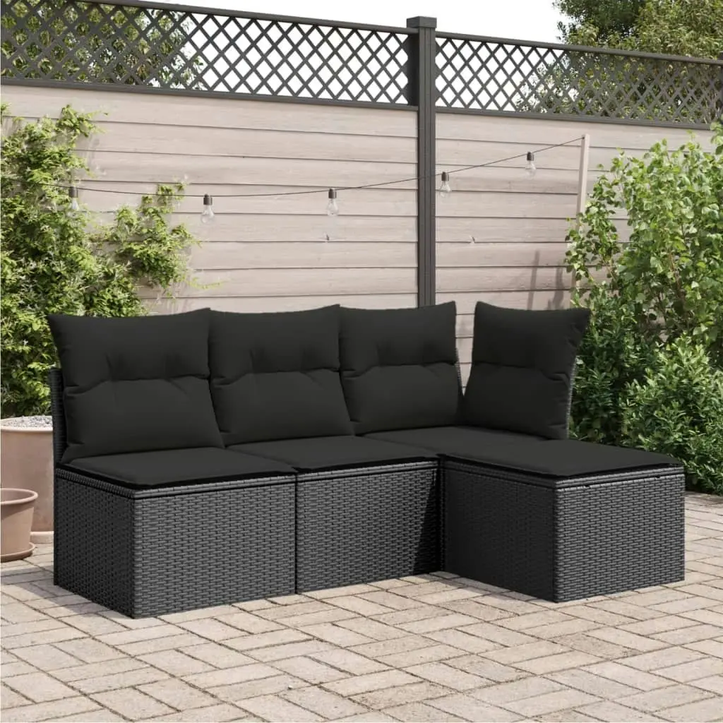 Garden Stool with Cushion Black 55x55x37 cm Poly Rattan 365966