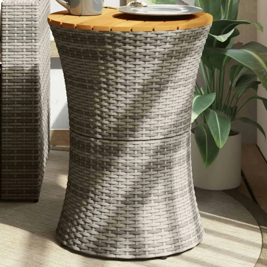 Garden Side Table Drum Shape Grey Poly Rattan and Solid Wood 368297