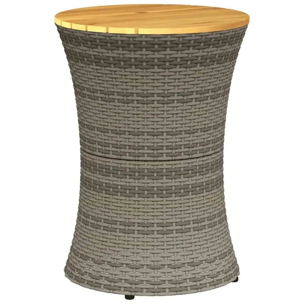 Garden Side Table Drum Shape Grey Poly Rattan and Solid Wood 368297