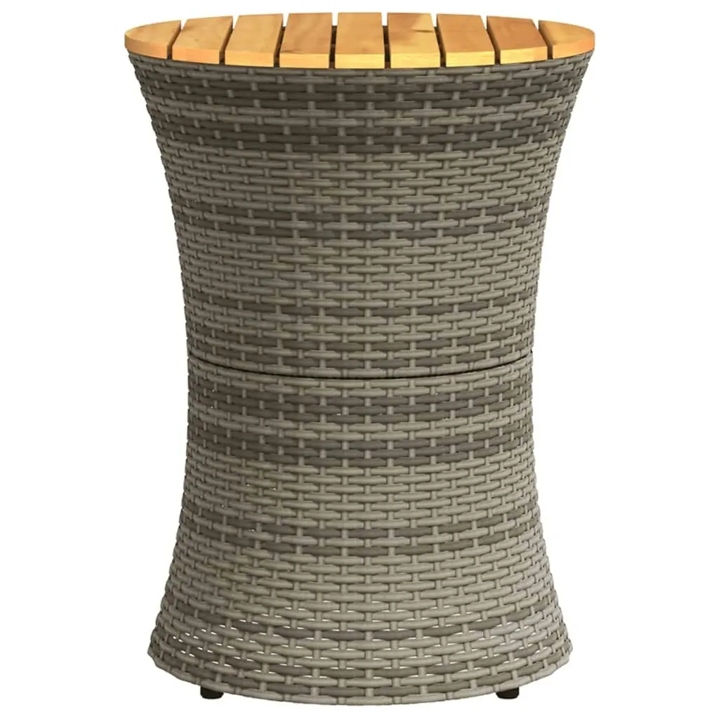 Garden Side Table Drum Shape Grey Poly Rattan and Solid Wood 368297