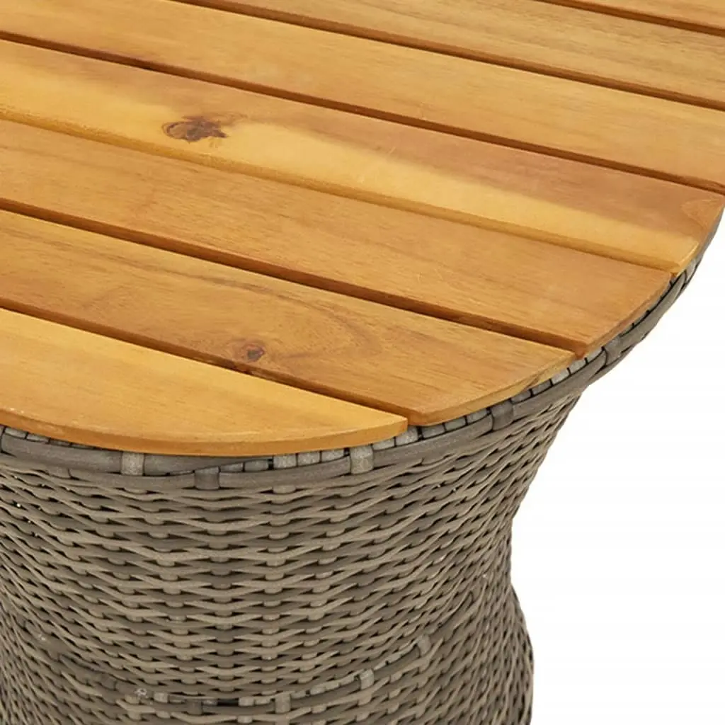 Garden Side Table Drum Shape Grey Poly Rattan and Solid Wood 368297