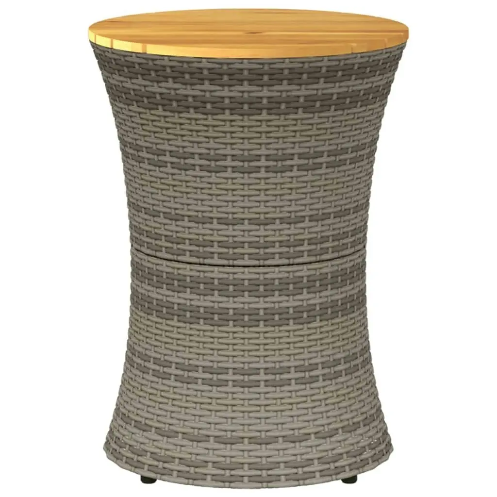 Garden Side Table Drum Shape Grey Poly Rattan and Solid Wood 368297