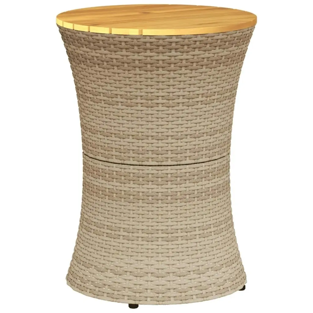 Garden Side Table Drum Shape Beige Poly Rattan and Solid Wood 368298