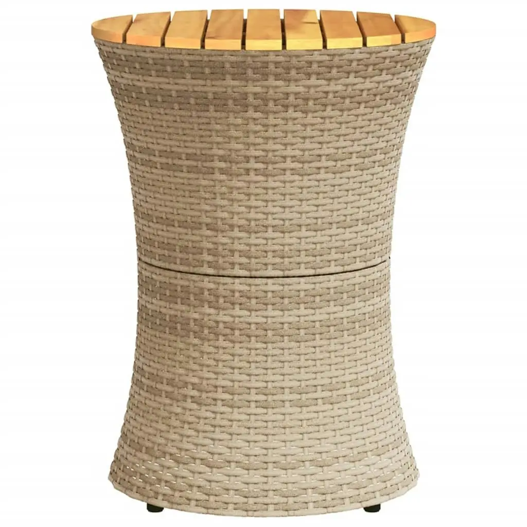 Garden Side Table Drum Shape Beige Poly Rattan and Solid Wood 368298