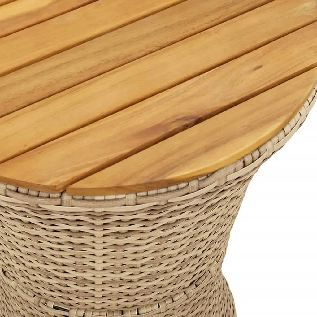 Garden Side Table Drum Shape Beige Poly Rattan and Solid Wood 368298