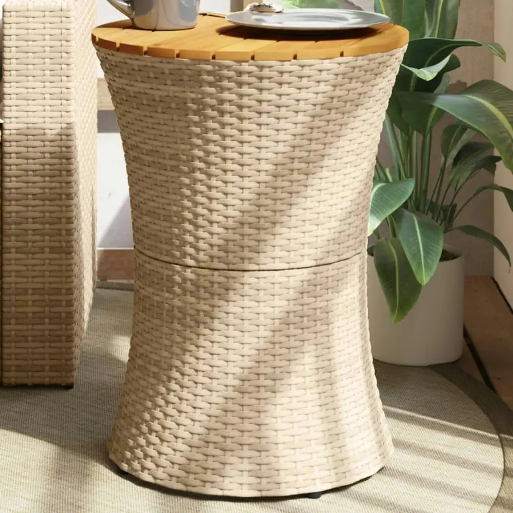 Garden Side Table Drum Shape Beige Poly Rattan and Solid Wood 368298