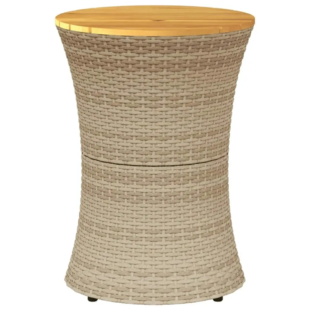 Garden Side Table Drum Shape Beige Poly Rattan and Solid Wood 368298