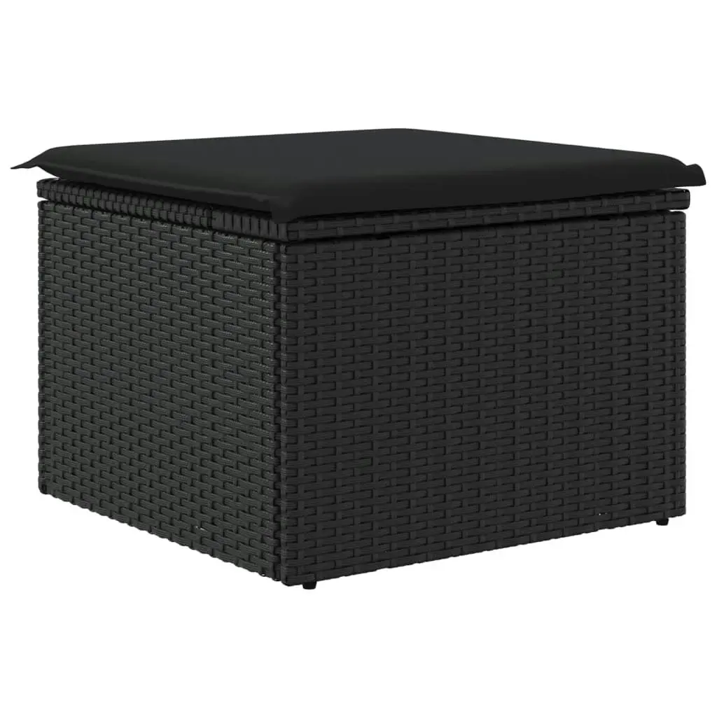 Garden Stool with Cushion Black 55x55x37 cm Poly Rattan 365968