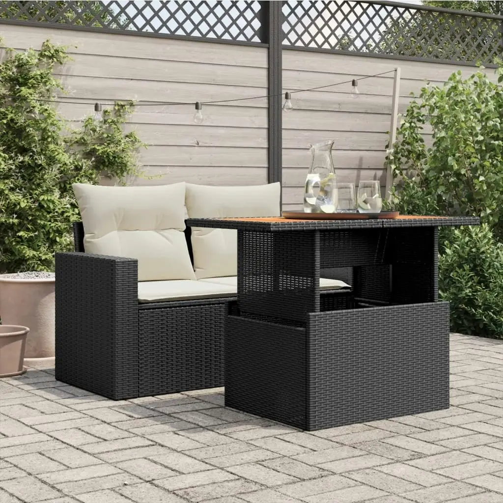 Garden Table Black 100x55x73 cm Poly Rattan and Acacia Wood 365976