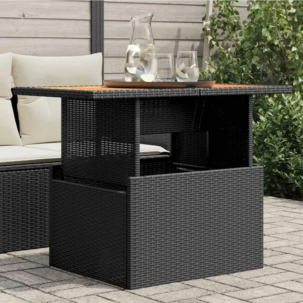 Garden Table Black 100x55x73 cm Poly Rattan and Acacia Wood 365976